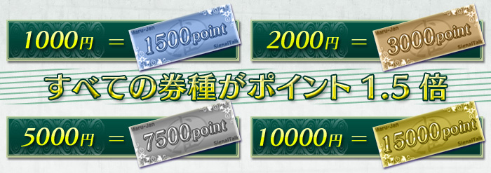 全ての券種がポイント1.5倍